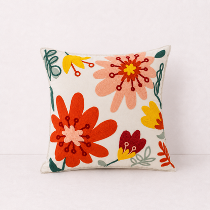 Floral Embroidered Throw Pillow Cover - Flower Mirror
