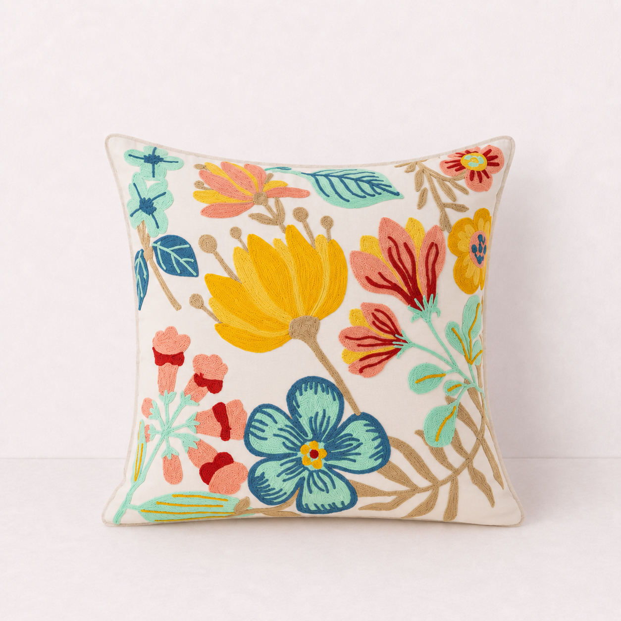 Floral Embroidered Throw Pillow Cover - Flower Mirror