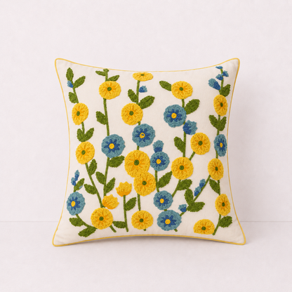 Floral Embroidered Throw Pillow Cover - Embroidery - Rose