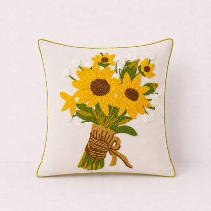Floral Embroidered Throw Pillow Cover - Magnolia Flower