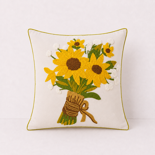 Floral Embroidered Throw Pillow Cover - Magnolia Flower