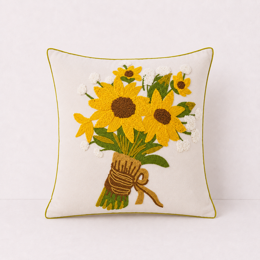 Floral Embroidered Throw Pillow Cover - Magnolia Flower