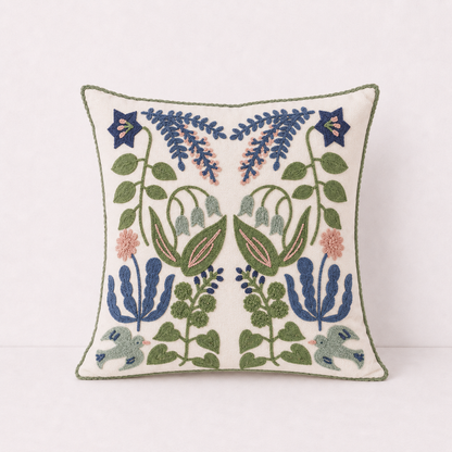 Floral Embroidered Throw Pillow Cover - Flower Mirror