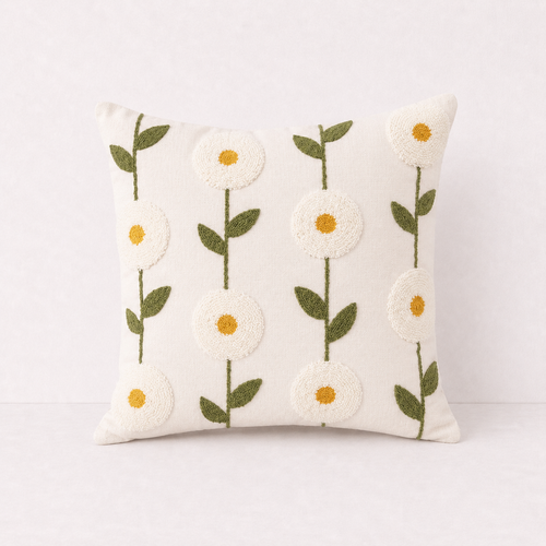 Floral Embroidered Throw Pillow Cover - Valley Green