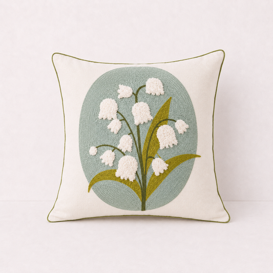 Floral Embroidered Throw Pillow Cover - Smilling Face