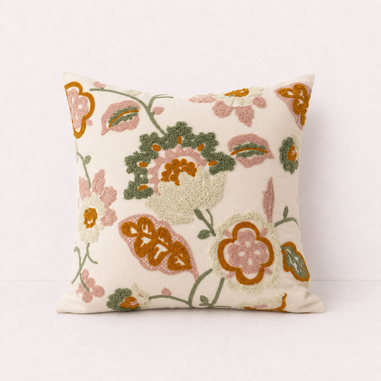 Floral Embroidered Throw Pillow Cover - Embroidery - Swallow