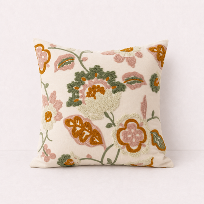 Floral Embroidered Throw Pillow Cover - Embroidery - Swallow