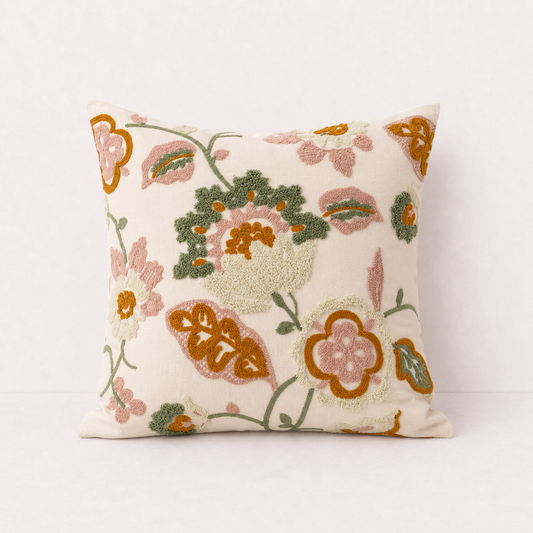 Floral Embroidered Throw Pillow Cover - Embroidery - Swallow