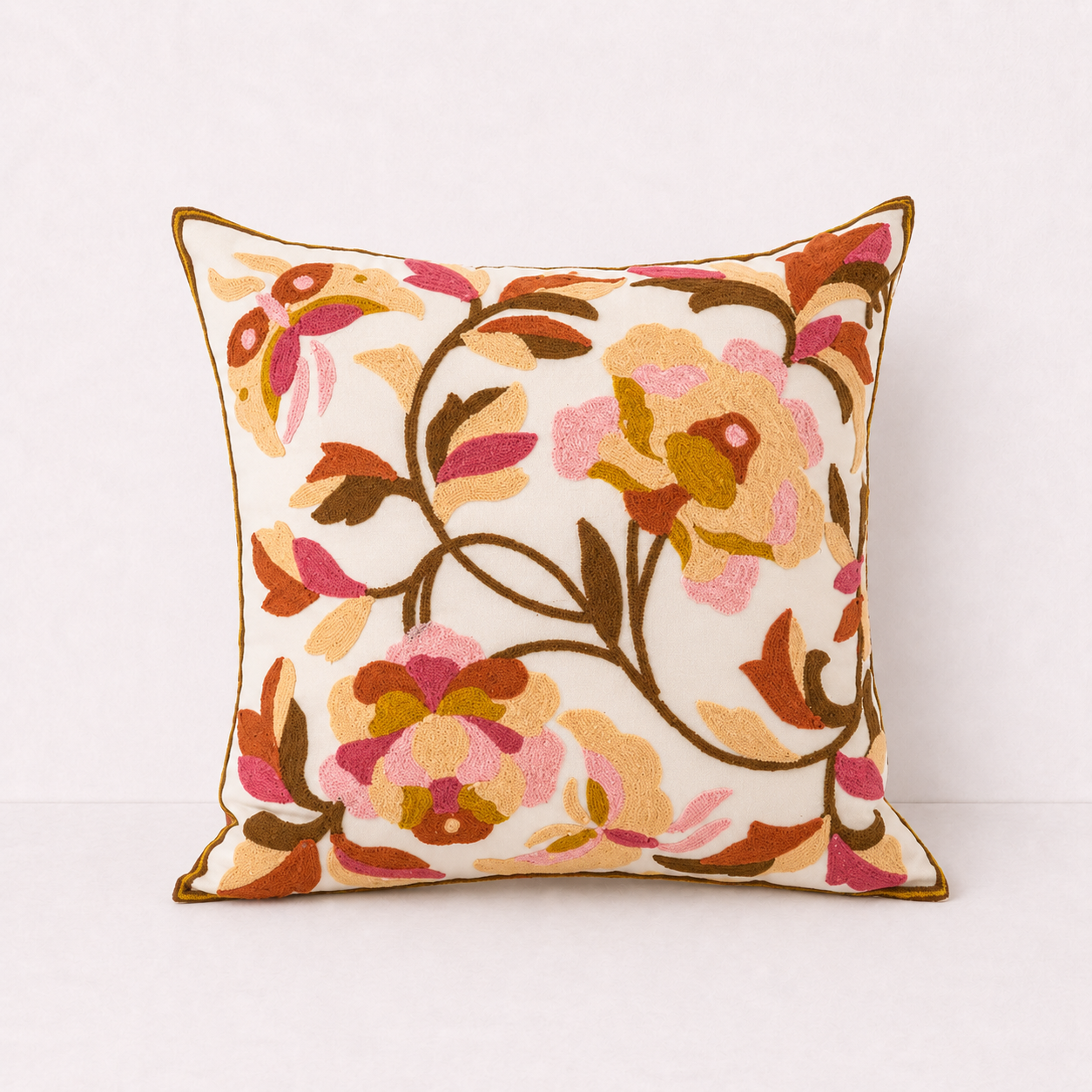 Floral Embroidered Throw Pillow Cover (Embroidery - Bouquet