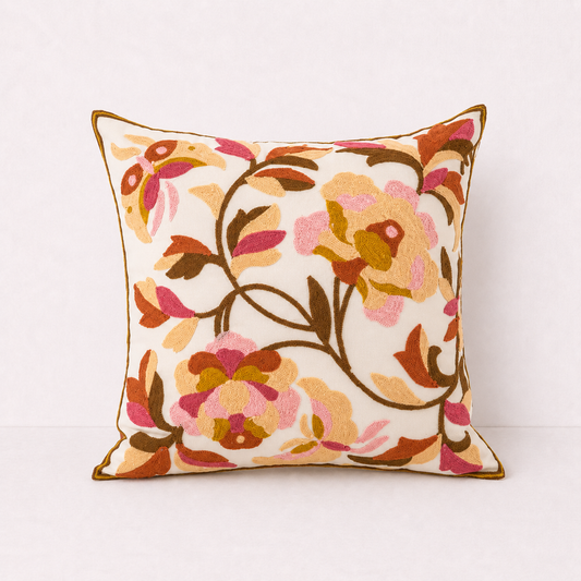 Floral Embroidered Throw Pillow Cover (Embroidery - Bouquet