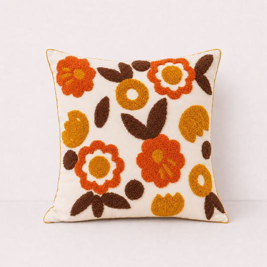 Floral Embroidered Throw Pillow Cover - Embroidery - Dot Red