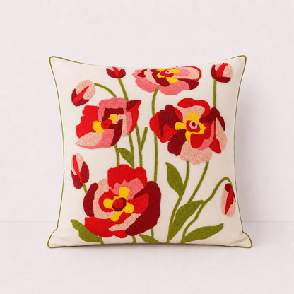 Floral Embroidered Throw Pillow Cover - Flower Mirror