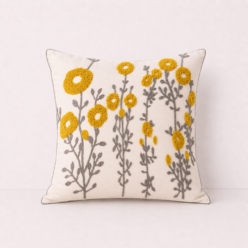Floral Embroidered Throw Pillow Cover - Embroidery - Tulip
