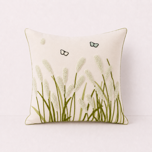 Floral Embroidered Throw Pillow Cover - Warm Pear Blue