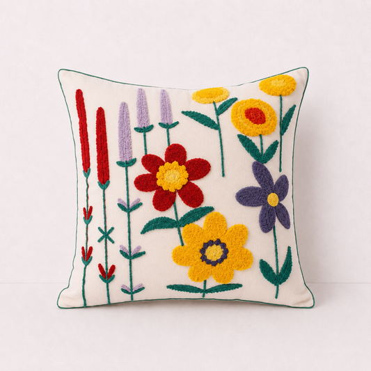 Floral Embroidered Throw Pillow Cover - Sunflower