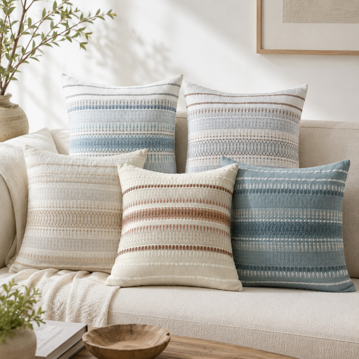 Textured Blue Square Pillow Cover - Blue
