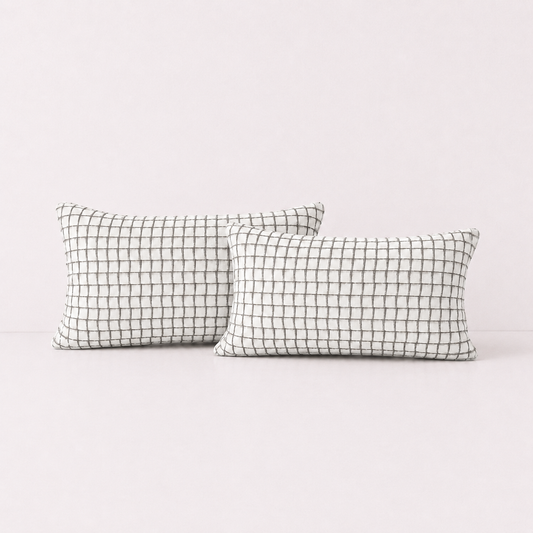 Ivory Grid Textured Pillow Cover