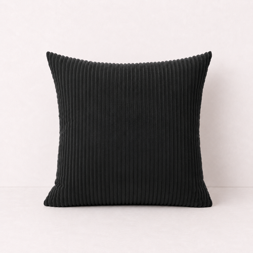 Modern Corduroy Striped Pillow Cover - Black