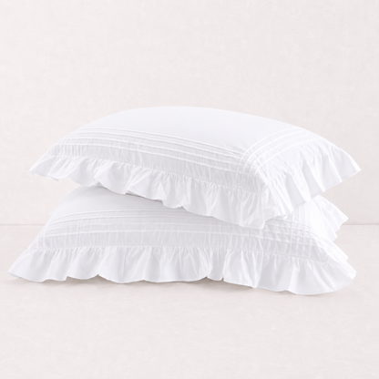 Elegant Ruffle White Pillow Cover Set