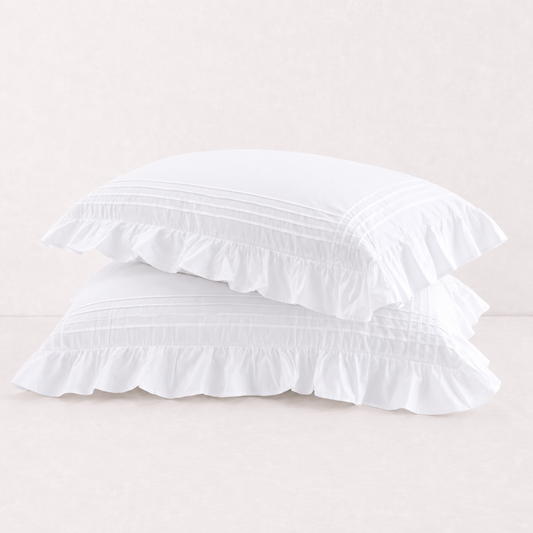 Elegant Ruffle White Pillow Cover Set