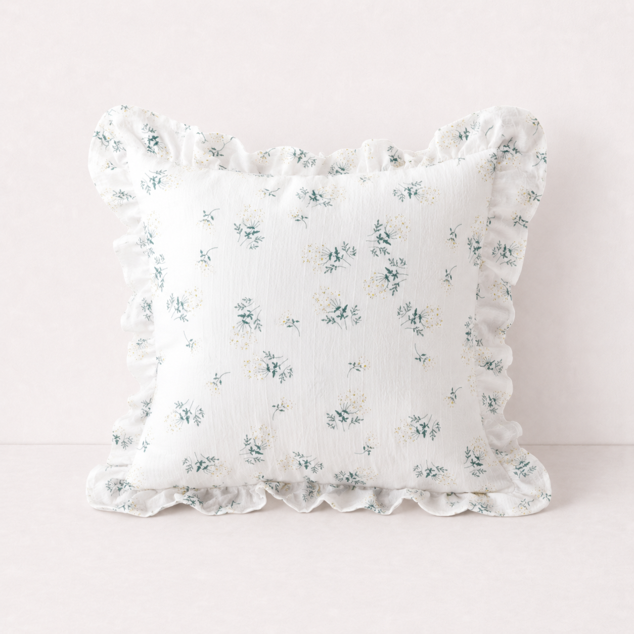 Korean Daisy Ruffle Pillow Cover - White Lilacs