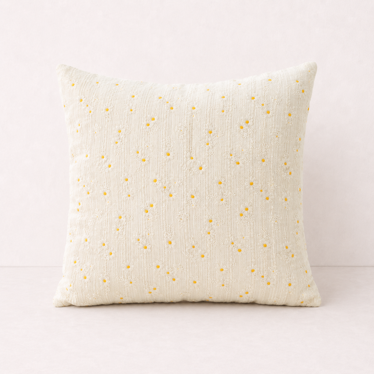 Korean Daisy Ruffle Pillow Cover - Beige