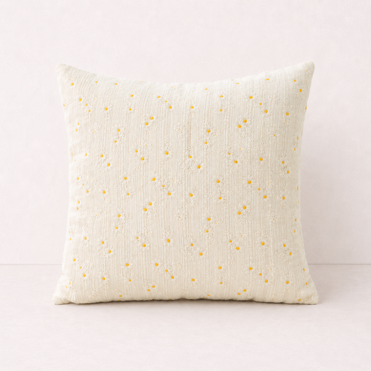 Korean Daisy Ruffle Pillow Cover - Beige