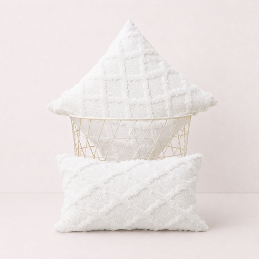 Plush Farmhouse Velvet Pillow Cover - White