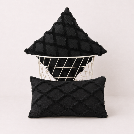 Plush Farmhouse Velvet Pillow Cover - Black