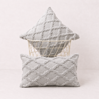Plush Farmhouse Velvet Pillow Cover - Light Grey