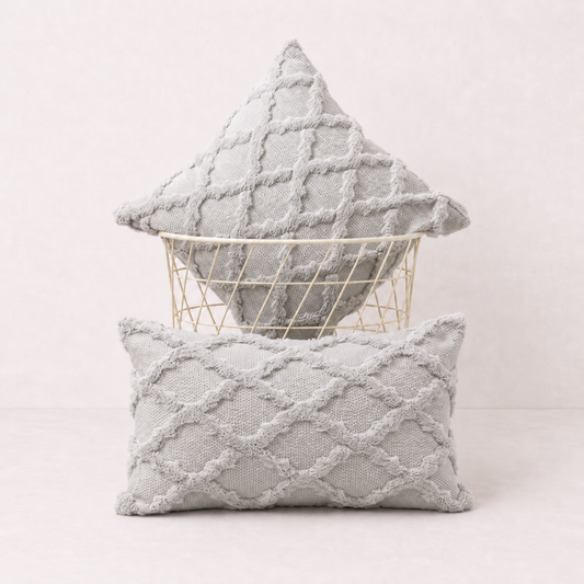 Plush Farmhouse Velvet Pillow Cover - Light Grey