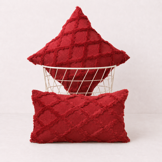 Plush Farmhouse Velvet Pillow Cover - Red