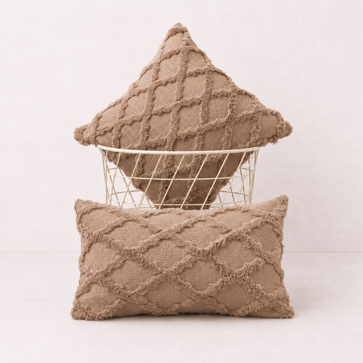 Plush Farmhouse Velvet Pillow Cover - Light Coffee