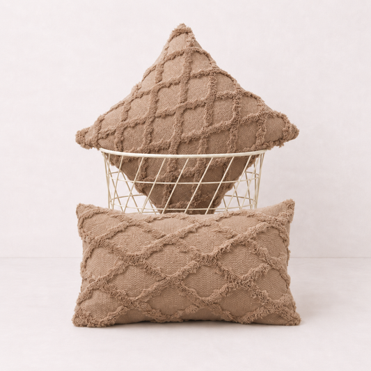 Plush Farmhouse Velvet Pillow Cover - Light Coffee