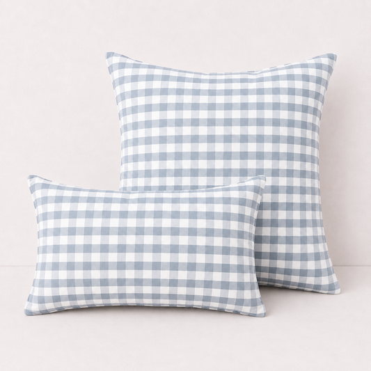 Plaid Canvas Polyester Pillow Cover - Blue Checkered