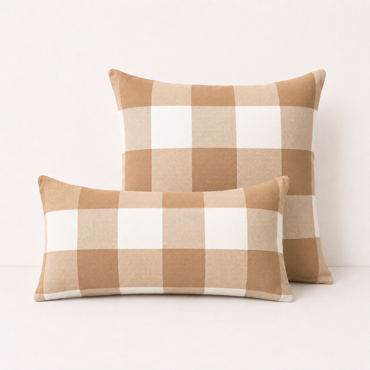 Plaid Canvas Polyester Pillow Cover - Beige