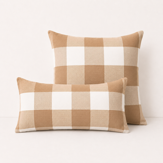 Plaid Canvas Polyester Pillow Cover - Beige