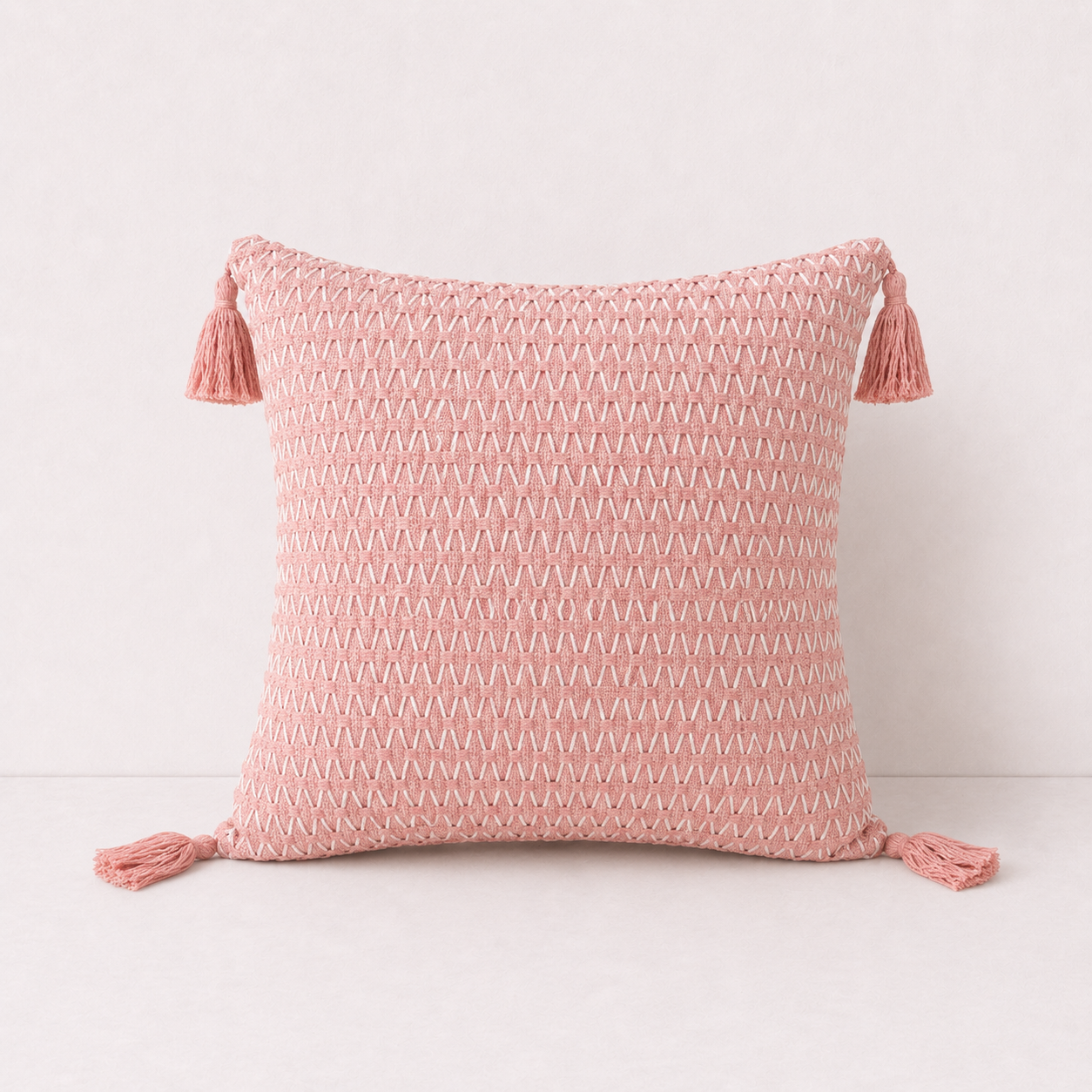 Textured Tassel Pillow Cover - Pink