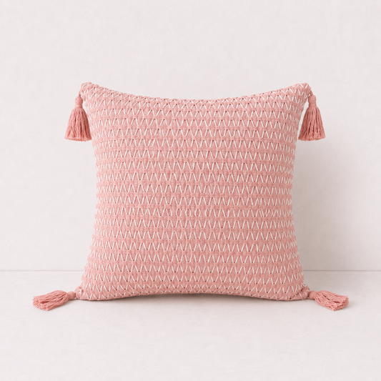 Textured Tassel Pillow Cover - Pink
