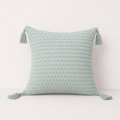 Textured Tassel Pillow Cover - Green