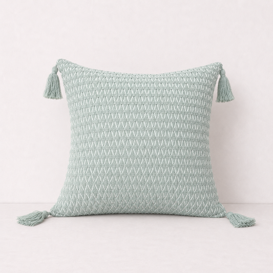 Textured Tassel Pillow Cover - Green