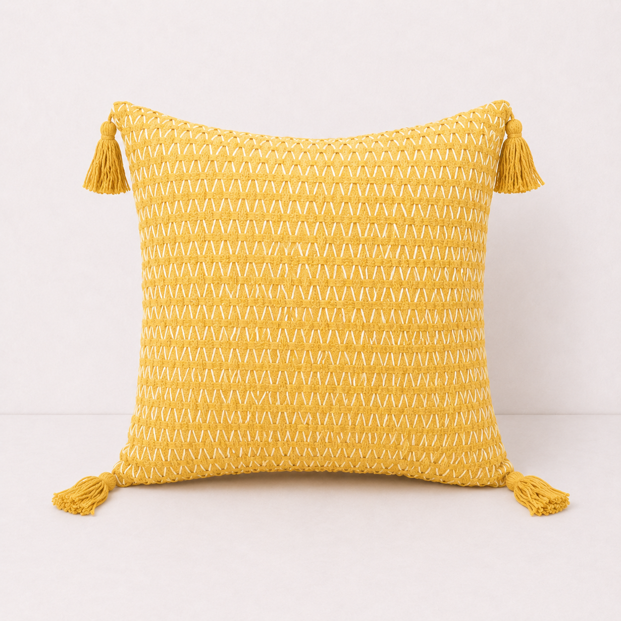 Textured Tassel Pillow Cover- Yellow