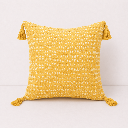 Textured Tassel Pillow Cover- Yellow