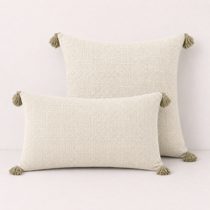Tassel Linen Cushion Pillow Cover - Cream