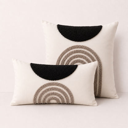 Geometric Semicircle Throw Pillow Cover - Black