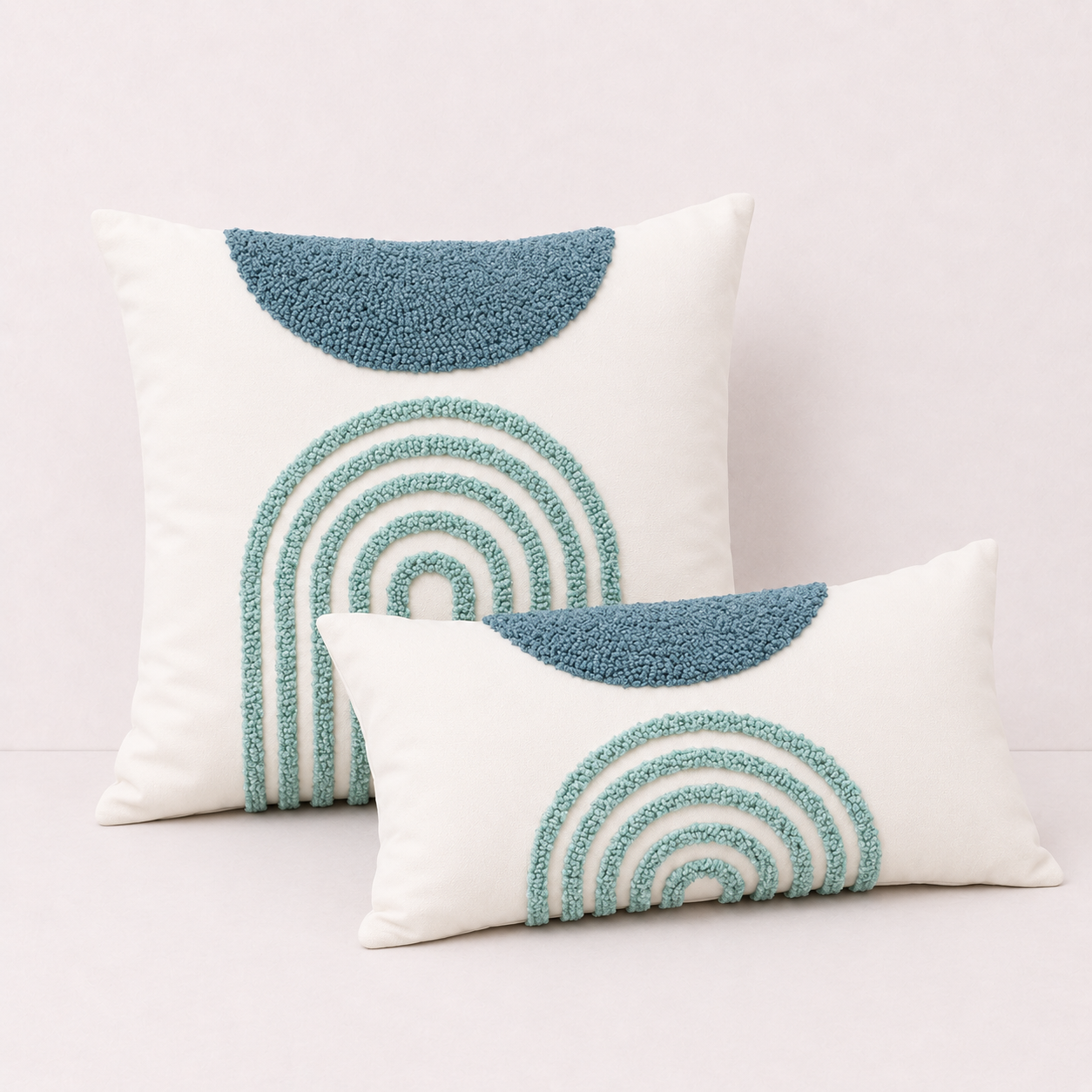 Geometric Semicircle Throw Pillow Cover - Blue