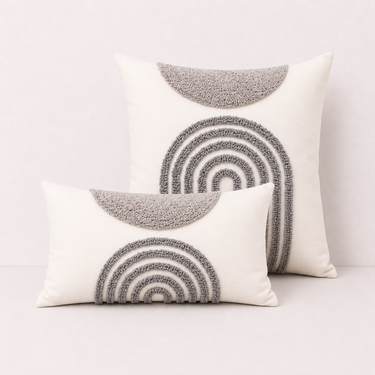 Geometric Semicircle Throw Pillow Cover - Light Grey