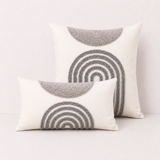 Geometric Semicircle Throw Pillow Cover - Light Grey