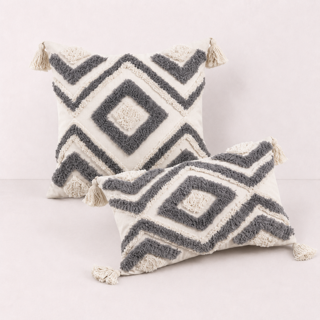 Nordic Moroccan Tufted Pillow Cover - Grey