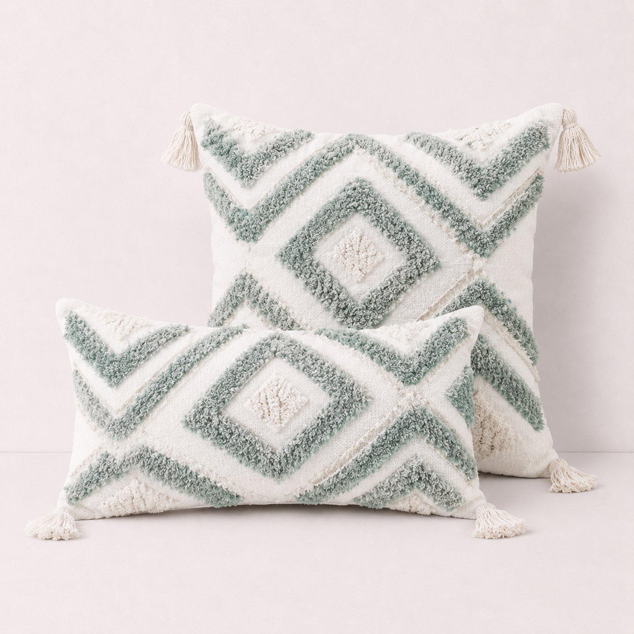 Nordic Moroccan Tufted Pillow Cover - Light Green